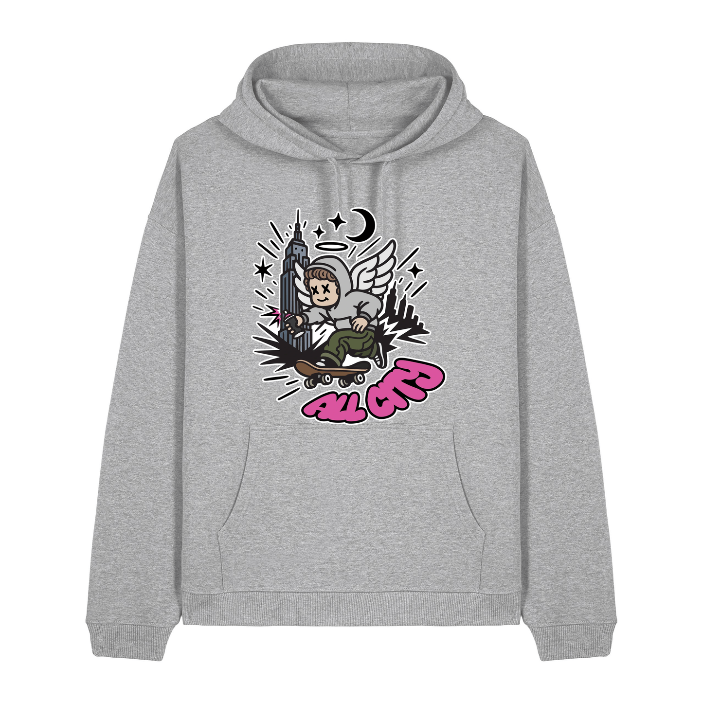 Heather Grey Printed Hoody Front