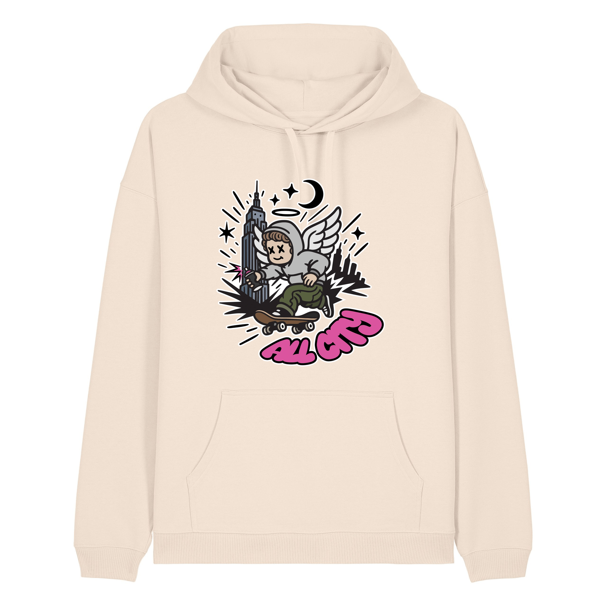 Cream Printed Hoody Front